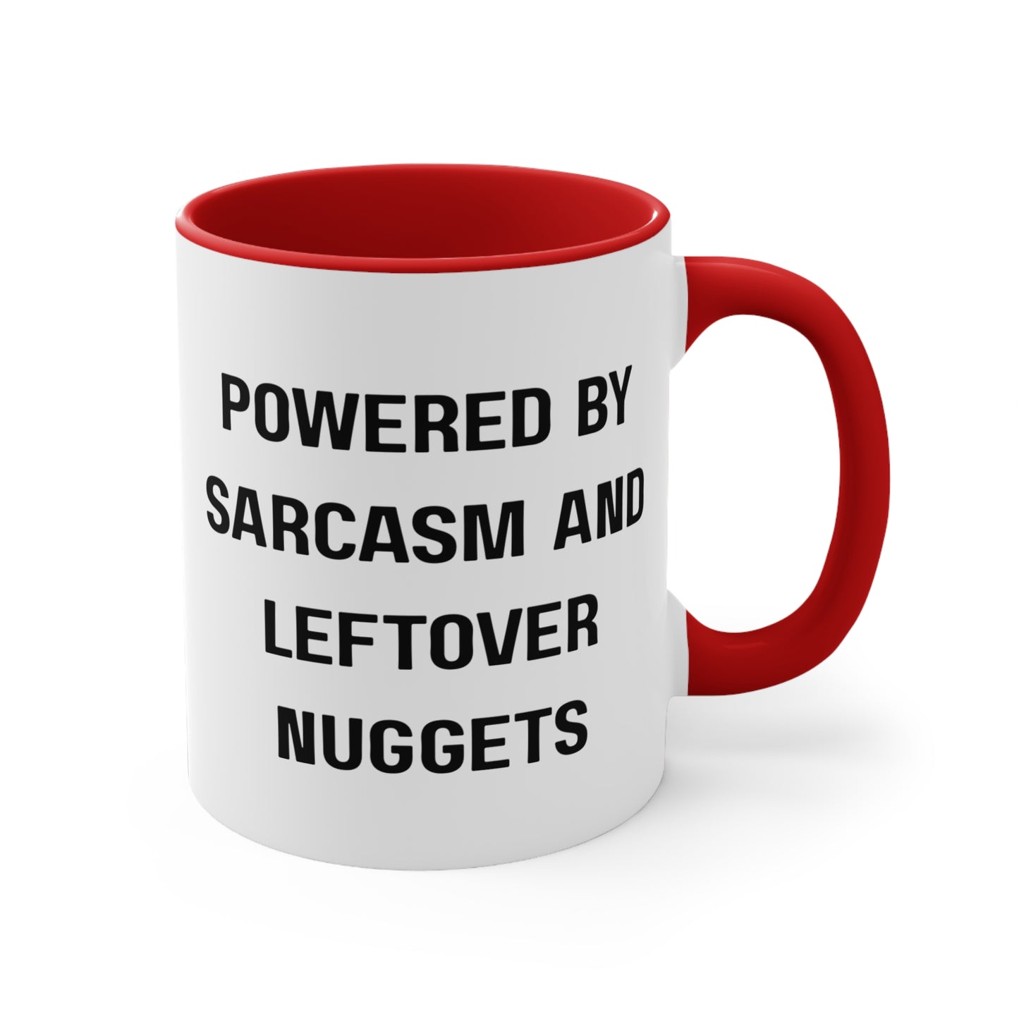 Powered by Sarcasm and Leftover Chicken Nuggets Mug – Funny Mom Life Coffee Cup, Coffee Lovers Gift, Funny Quote Mug, Humor Coffee Cup, Unique Office Decor, Gift for Him/Her