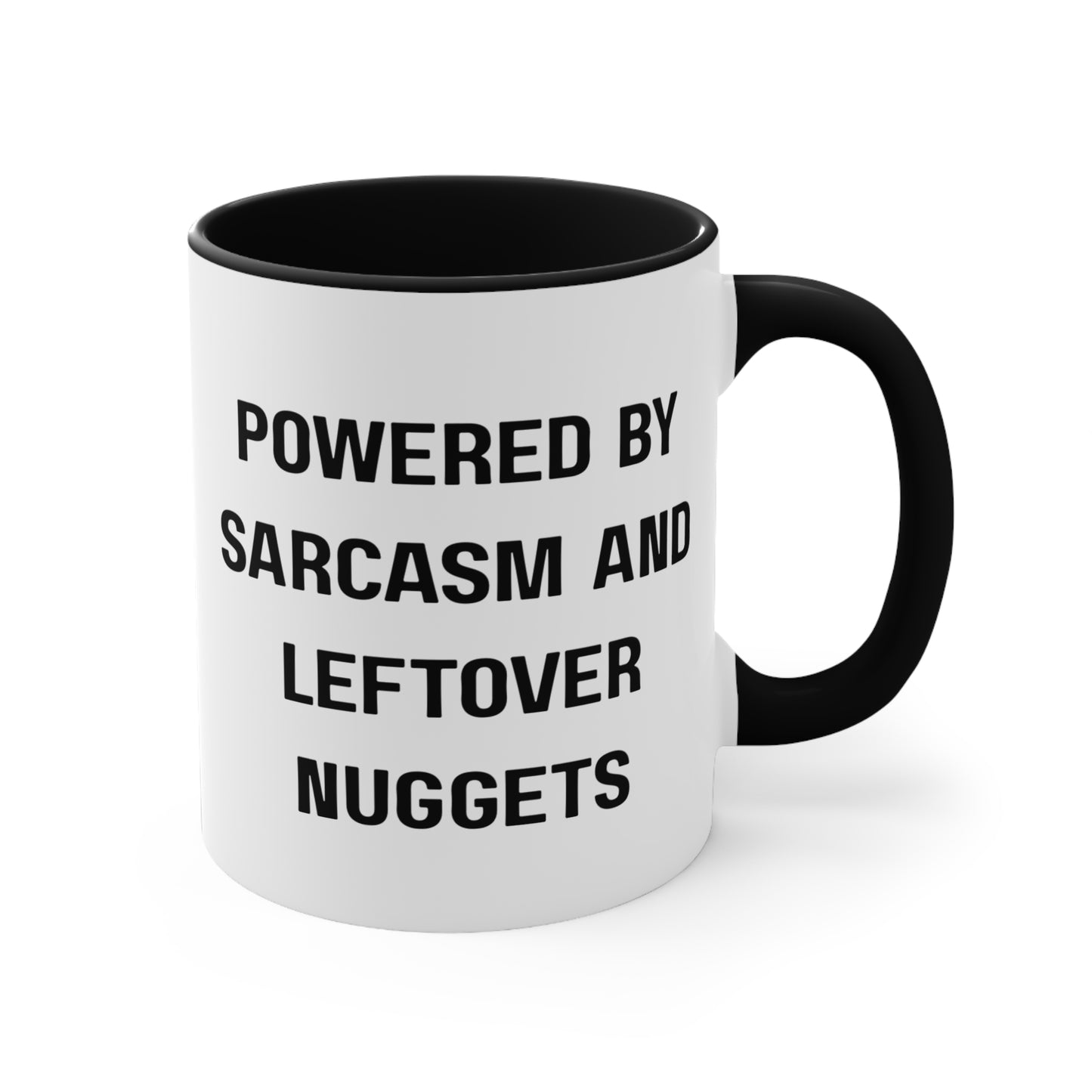 Powered by Sarcasm and Leftover Chicken Nuggets Mug – Funny Mom Life Coffee Cup, Coffee Lovers Gift, Funny Quote Mug, Humor Coffee Cup, Unique Office Decor, Gift for Him/Her
