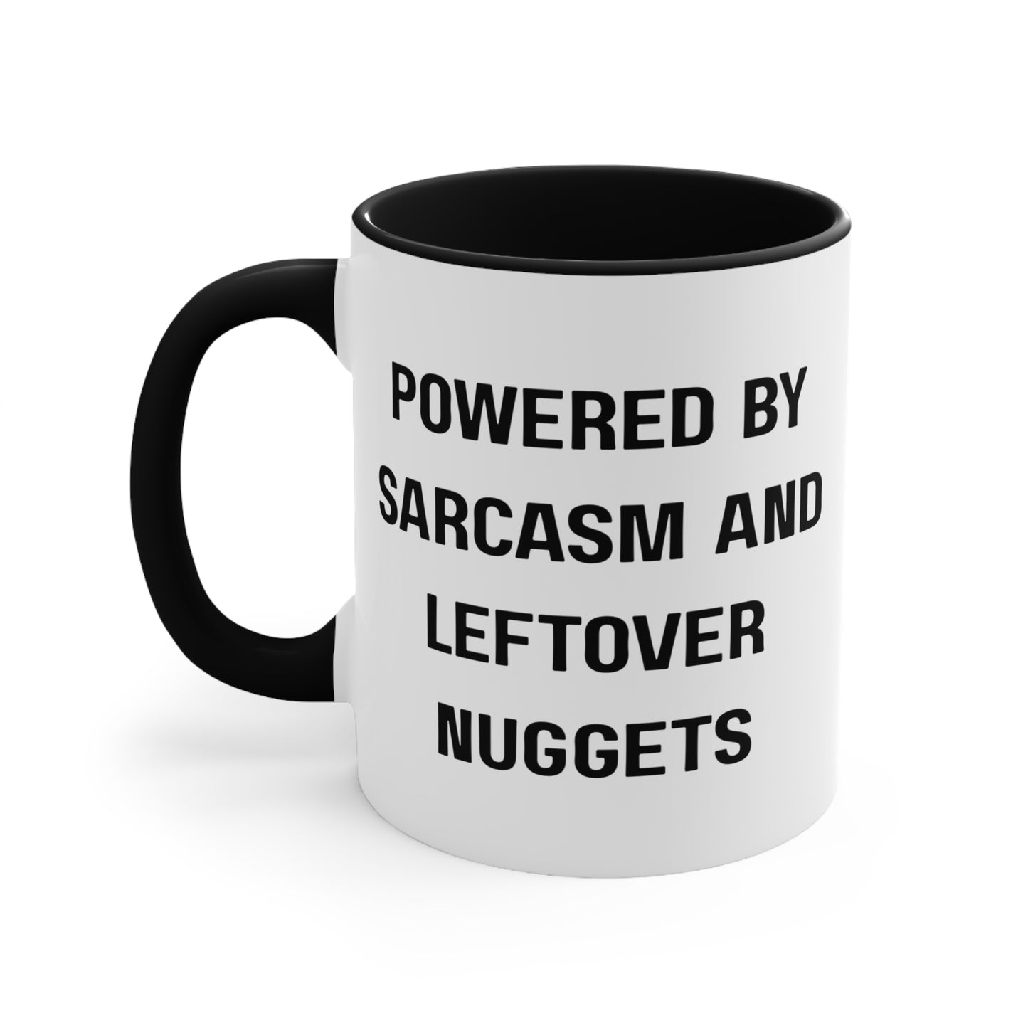 Powered by Sarcasm and Leftover Chicken Nuggets Mug – Funny Mom Life Coffee Cup, Coffee Lovers Gift, Funny Quote Mug, Humor Coffee Cup, Unique Office Decor, Gift for Him/Her