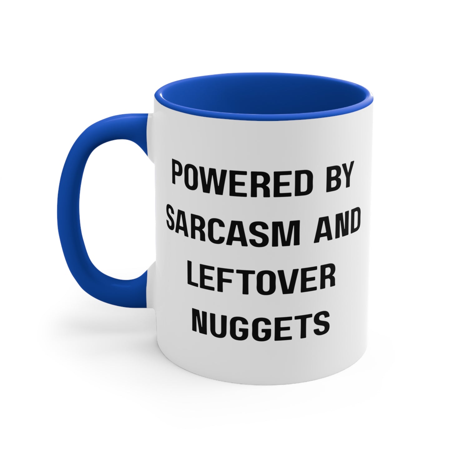 Powered by Sarcasm and Leftover Chicken Nuggets Mug – Funny Mom Life Coffee Cup, Coffee Lovers Gift, Funny Quote Mug, Humor Coffee Cup, Unique Office Decor, Gift for Him/Her