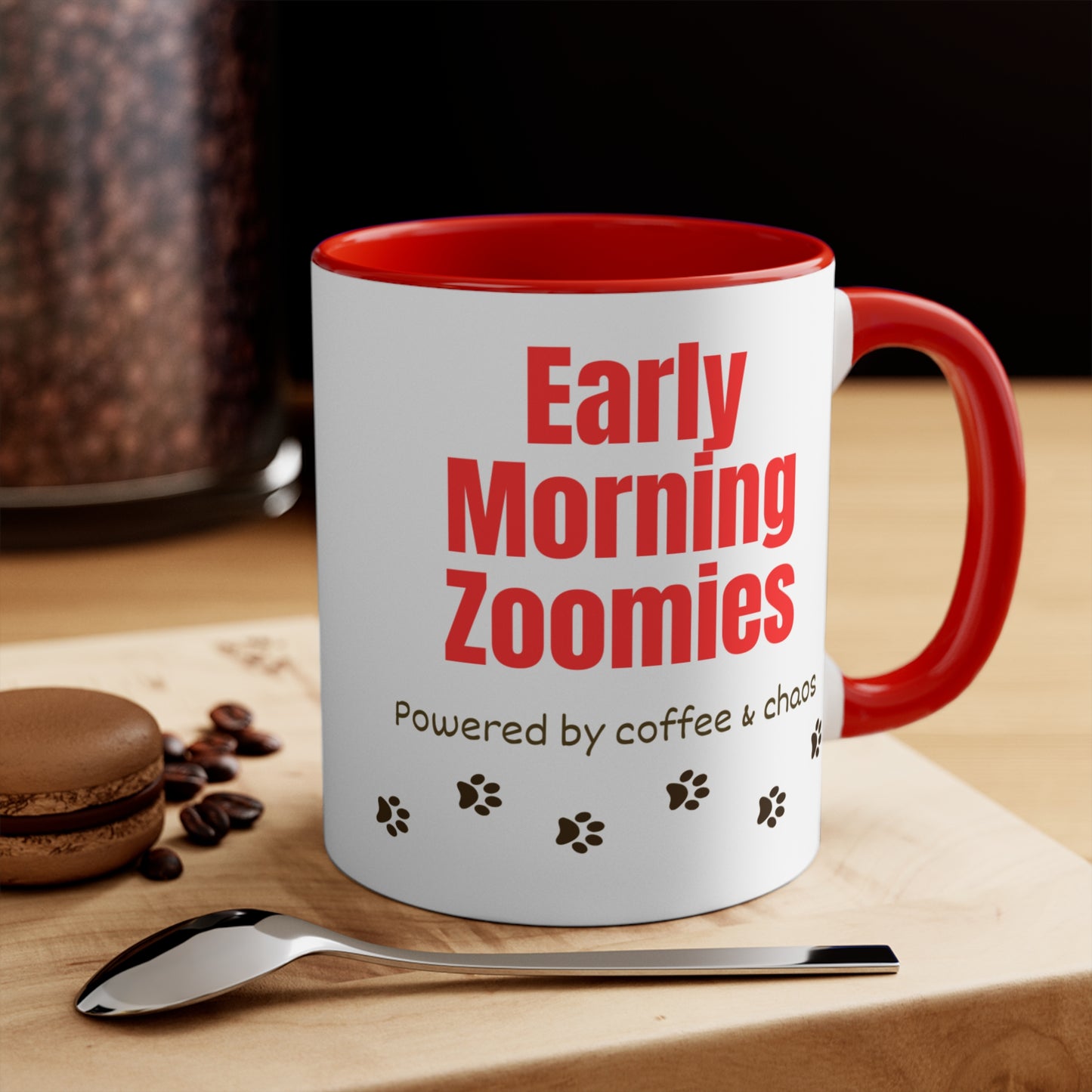 Early Morning Zoomies Coffee Mug — "Powered by Coffee & Chaos" 11oz