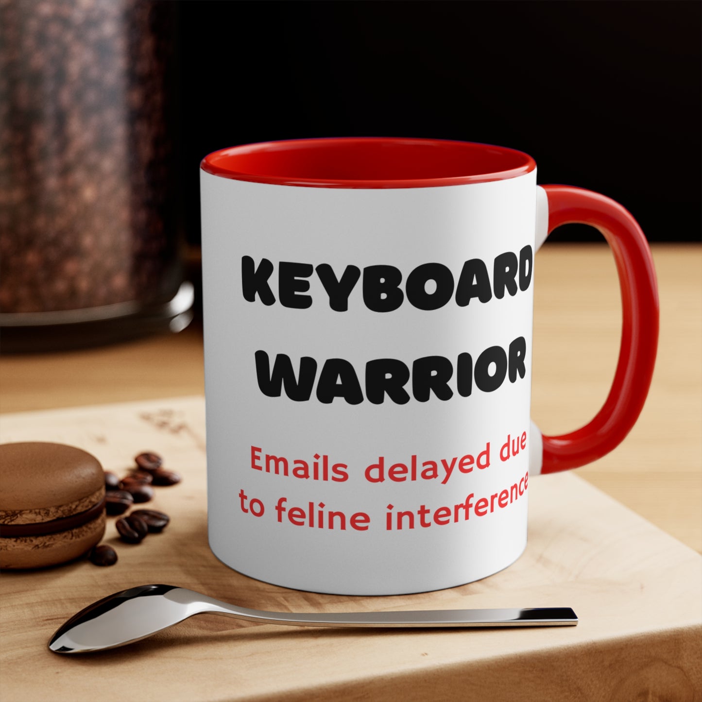 Keyboard Warrior "Emails delayed due to feline interference" Ceramic Coffee Cup (11 oz)