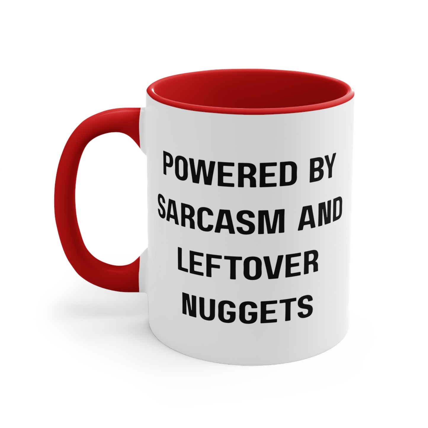 Powered by Sarcasm and Leftover Chicken Nuggets Mug – Funny Mom Life Coffee Cup, Coffee Lovers Gift, Funny Quote Mug, Humor Coffee Cup, Unique Office Decor, Gift for Him/Her