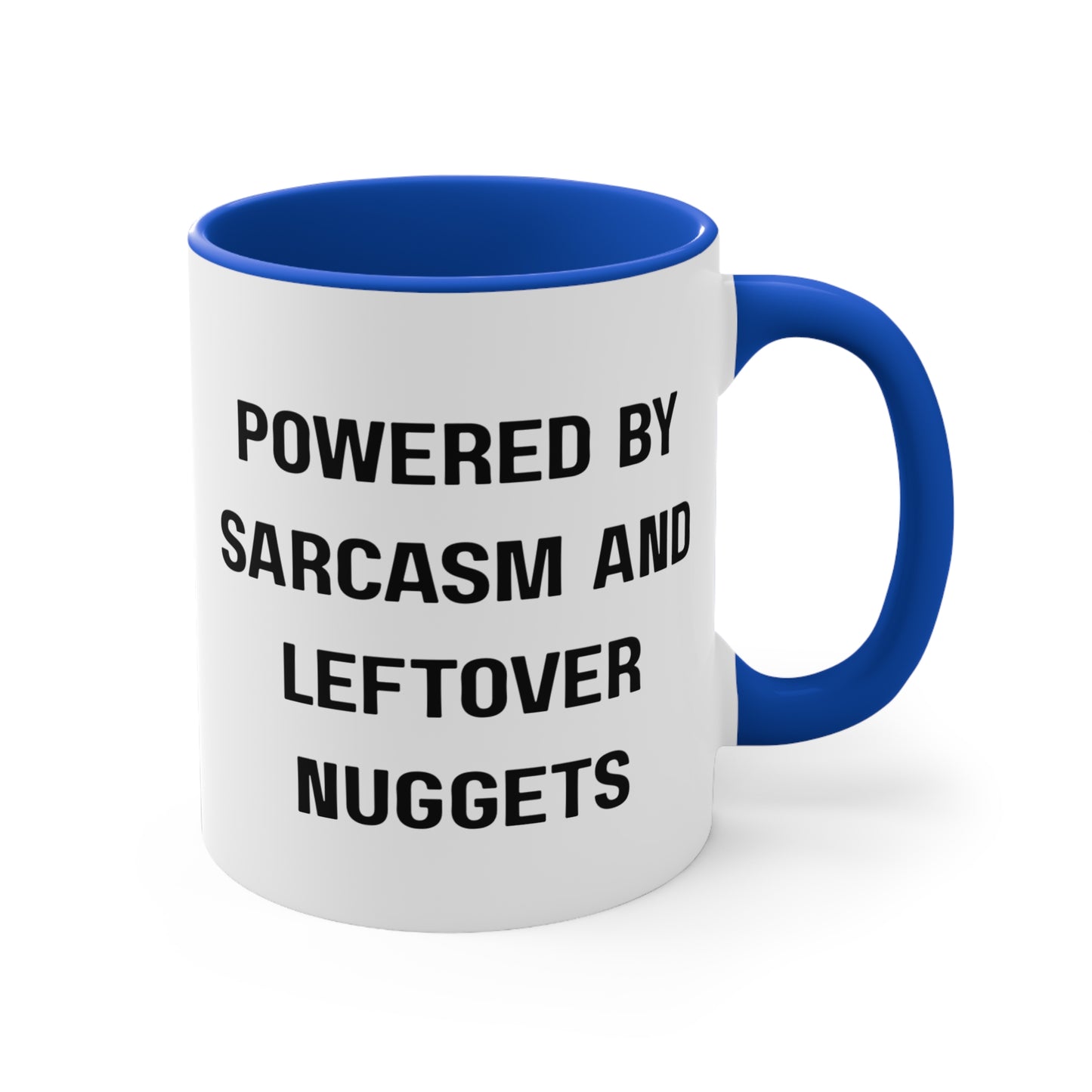 Powered by Sarcasm and Leftover Chicken Nuggets Mug – Funny Mom Life Coffee Cup, Coffee Lovers Gift, Funny Quote Mug, Humor Coffee Cup, Unique Office Decor, Gift for Him/Her